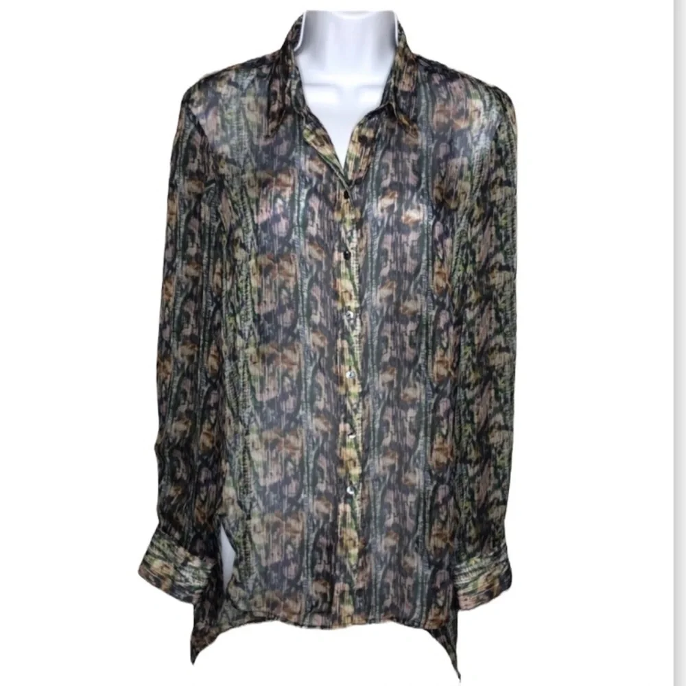Theyskens' Theory Sheer Printed Silk Button Down - Picture 1 of 7